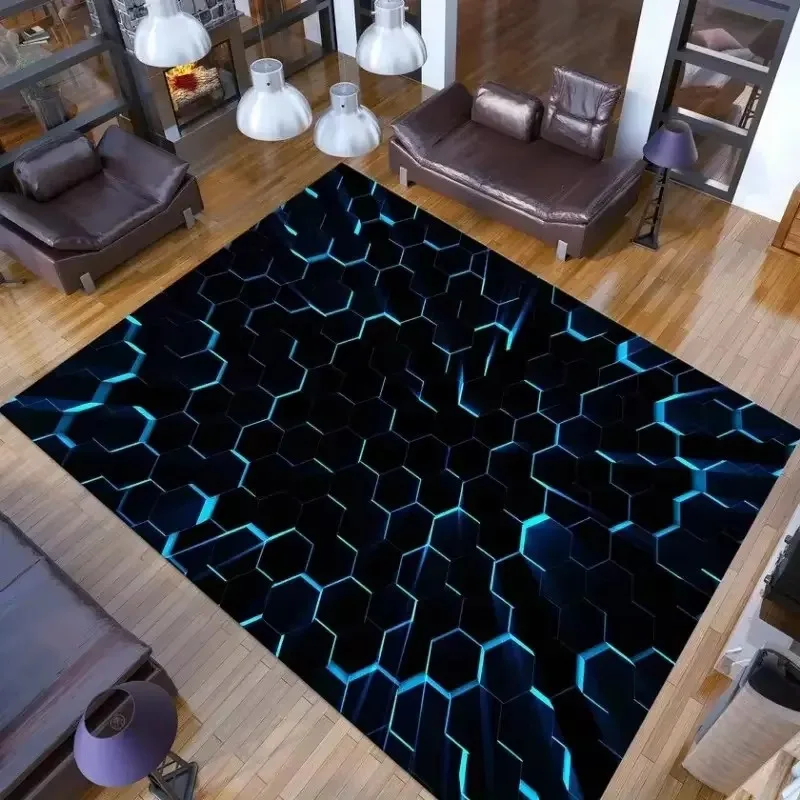 Futuristic Neon Grid Area Rug Non Slip Mat for Gaming Room Living Room Carpet for Tech Inspired Interiors Esport Setup