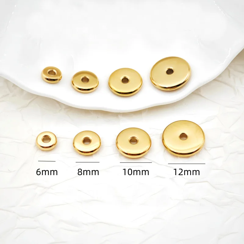 20pcs Stainless Steel 6 8 10 12mm Wheel bead Flat Circle Spacer Beads DIY for Pearl Bracelet Necklace Making Findings Gold tone