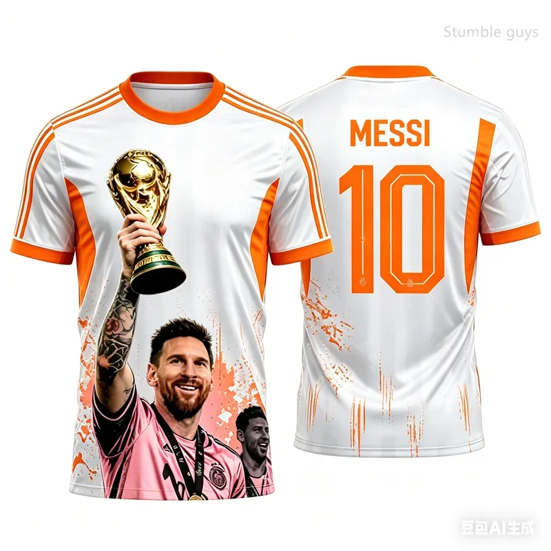 Summer Men Art Portrait Messi Football Printed T-shirt Short Sleeve Casual Sports Jersey Kids Boys Tee Men