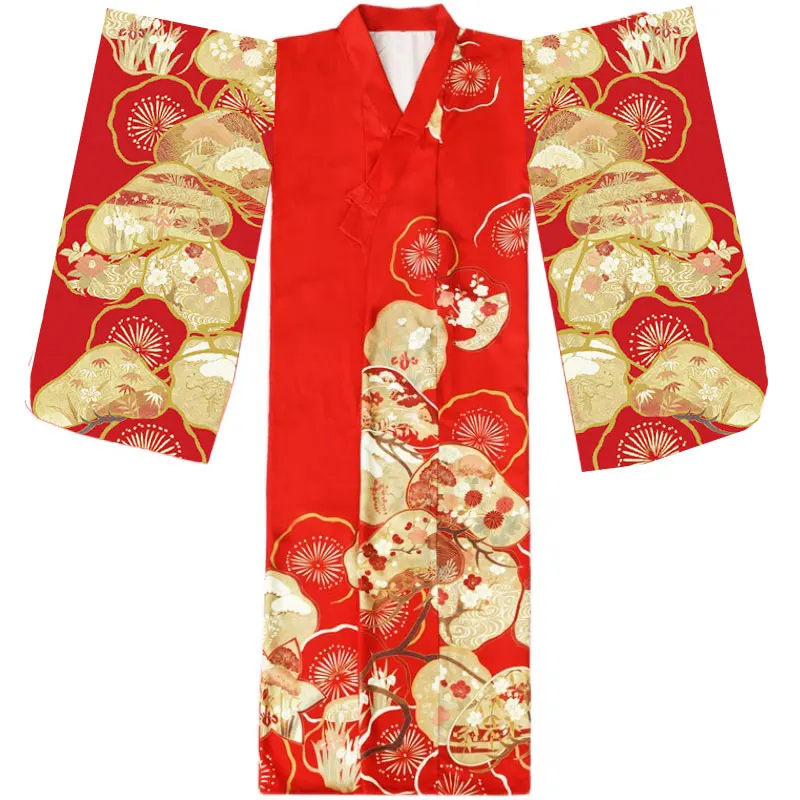 Japan Style Women\'s Traditional Kimono Summer Long Sleeve Yukata Retro Long Dress Cosplay Costume Stage Performing Dress