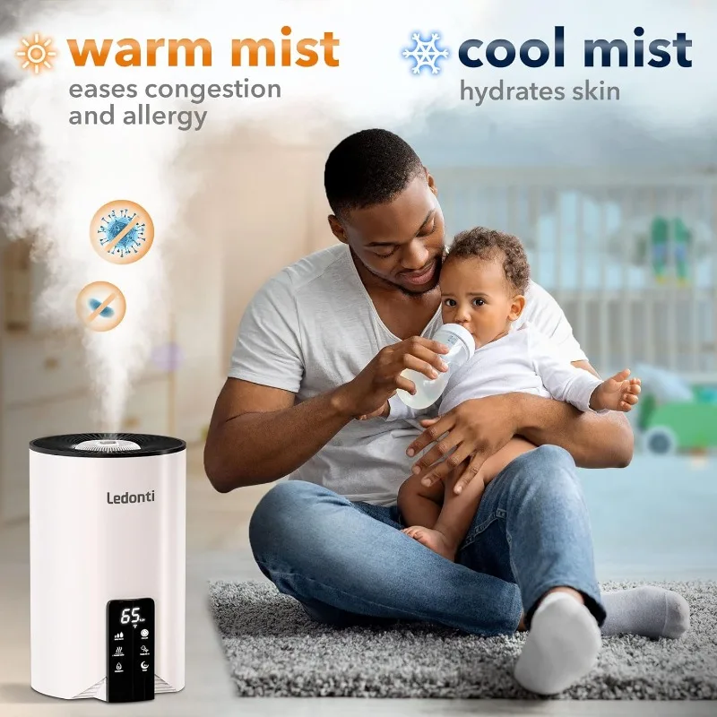 Humidifier untuk kamar tidur kontrol cerdas-Dual kabut dingin & hangat pelembap udara kabut 4L kapasitas besar Top mengisi tangki air, Quie Humidifier