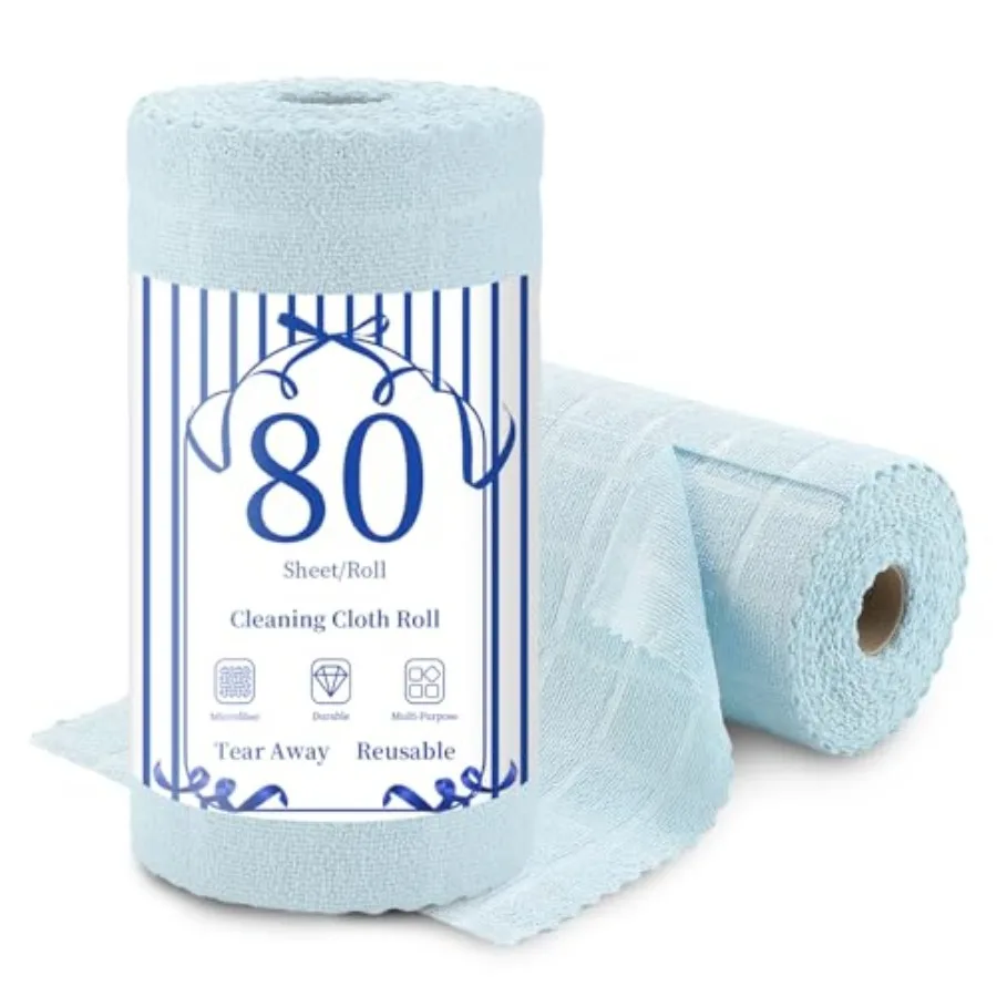 

80 Pack Microfiber Cleaning Cloth Roll, Lint Free Rags Paper Towels and Tear Away Reusable Towels, Washable Shop Rags, Wash Clo