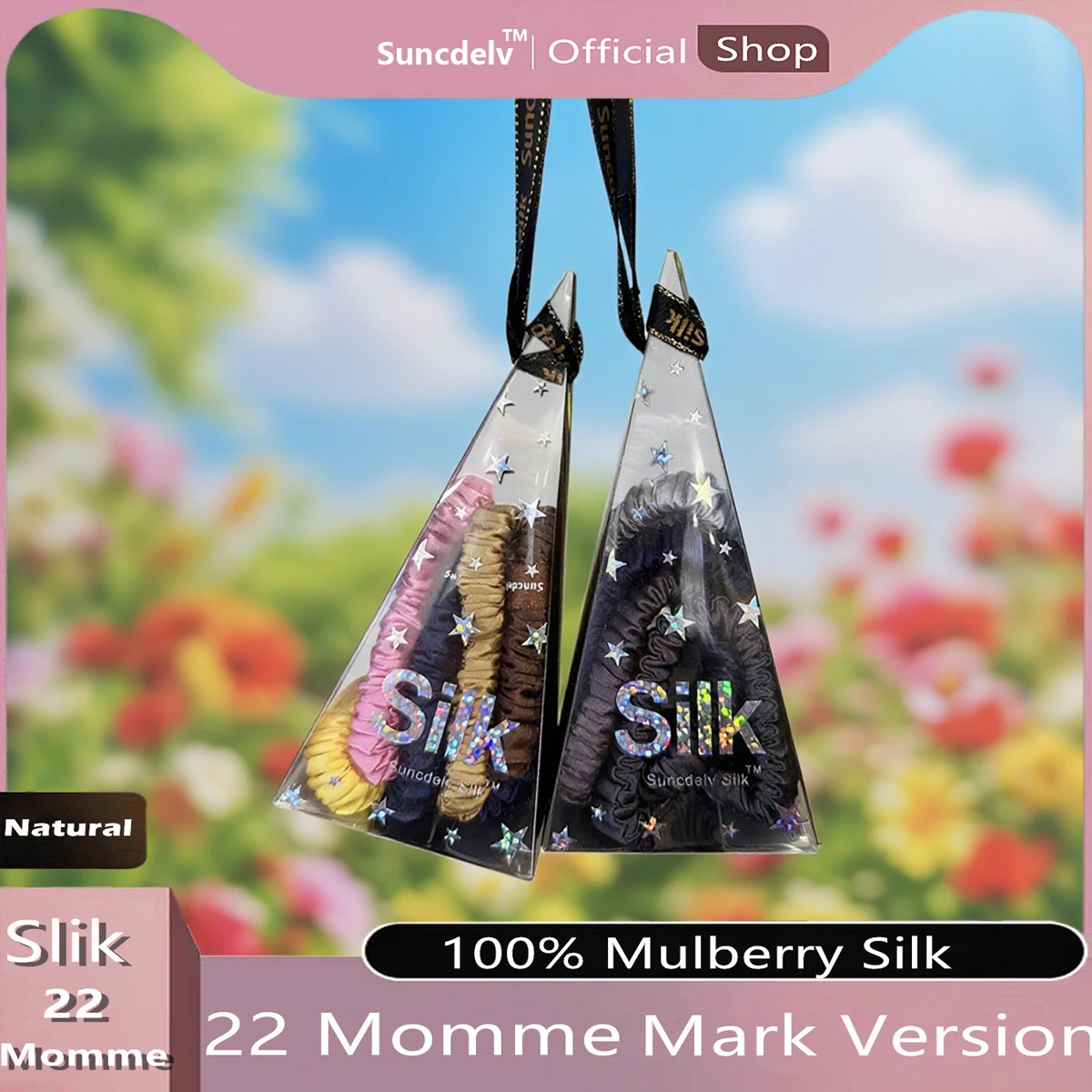 

Ribbon Gift Box -6PCS 100% Silk Hair Scrunchie For Women Hair Accessories Pure Color Natural HairTies Pure Mulberry Hair Bandd