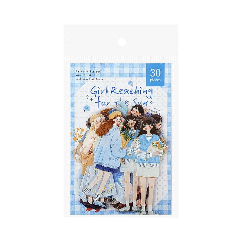 PET Sticker Pack 30 Sheets Sunny Growth Character Series for Journal Collage Decoration Multicolor Self Adhesive