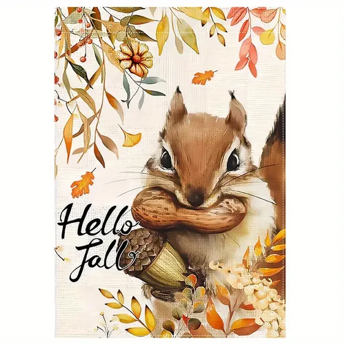 NEW Hello Fall Squirrel w/ Acorn & Peanut  Decorative Garden Flag 11.5x18.25