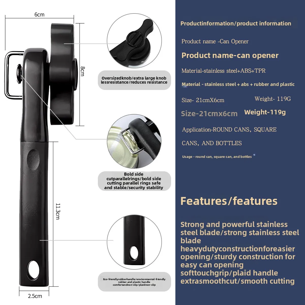 Manual Safety Can Opener Stainless Steel Can Knife Household Single Handle Side Multi-function Can Opener