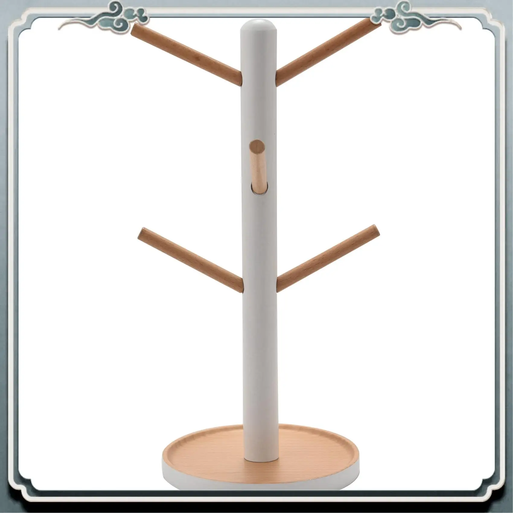 Durable Wooden Mug Hanging Display Rack Drinkware Shelf With 6 Hooks Tree Shape Wood Coffee Tea Cup Storage Holder Stand