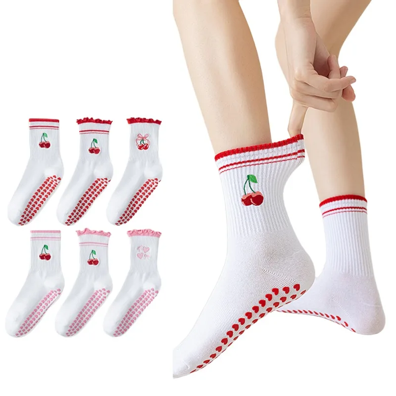 1 Pairs Cross-Border Professional Yoga Socks, Cotton Strapping Silicone Anti-Slip Pilates Fitness Dance Floor Socks