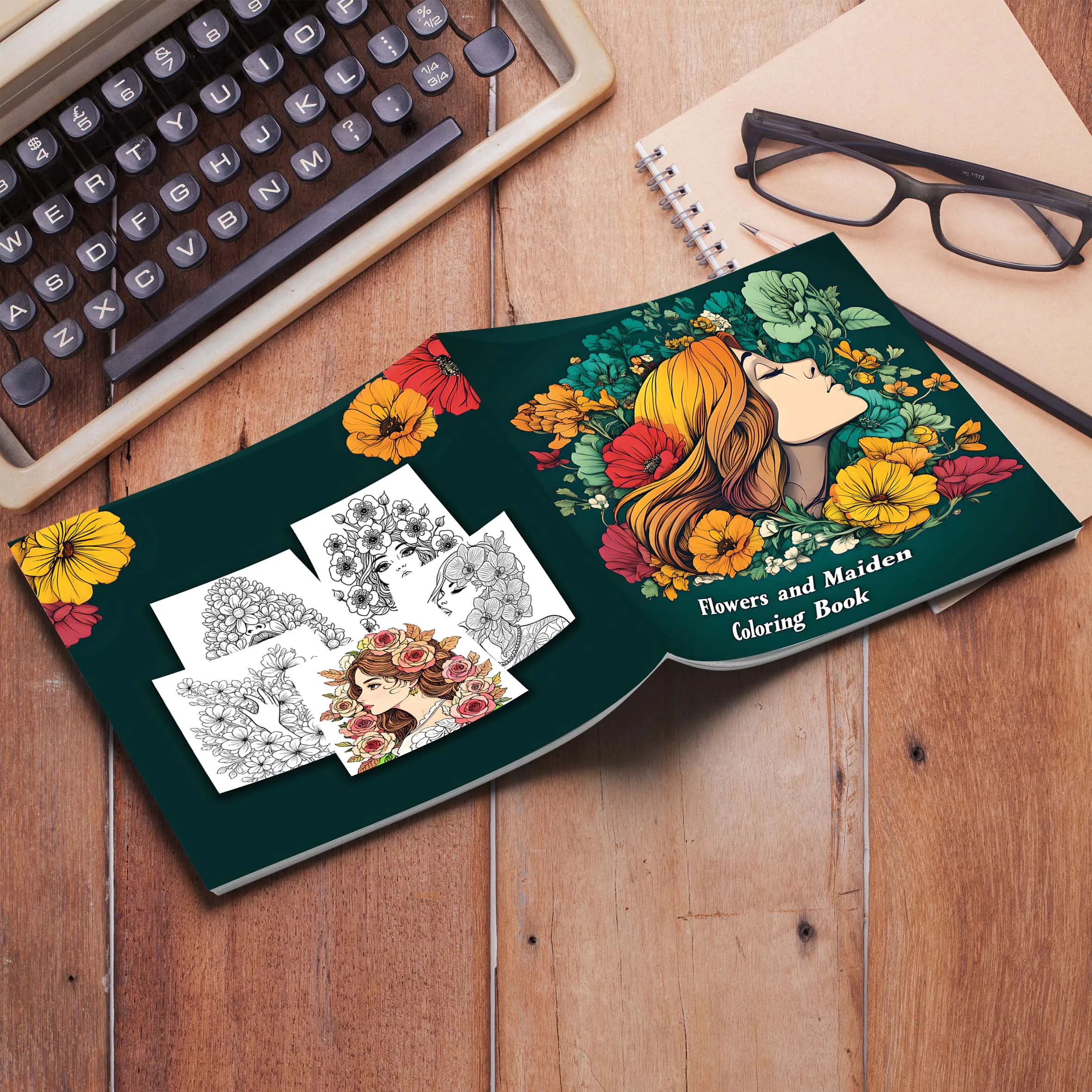 Flowers and Maiden Coloring Book 24 Page Gift For Birthday Party Relieve Stress Kill Time Graffiti Painting Drawing Art Book