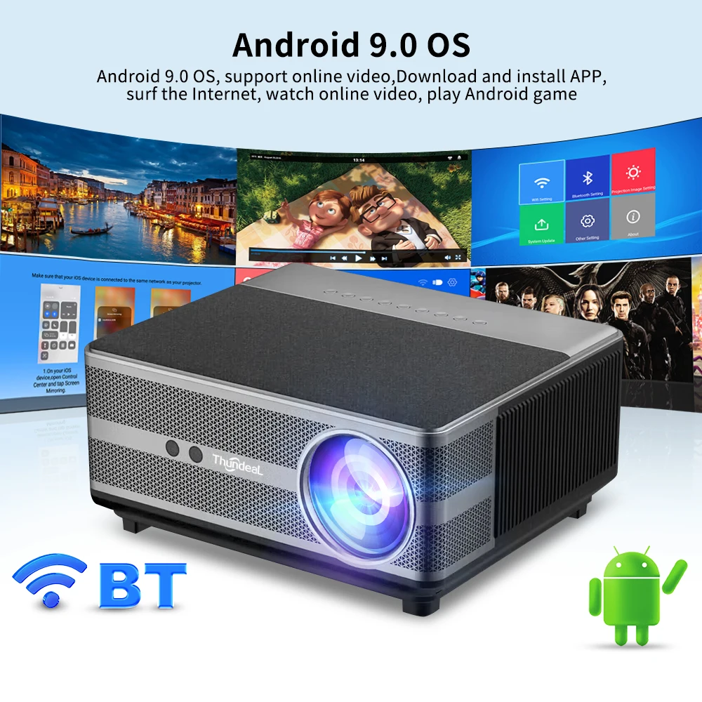 ThundeaL Projecteur Full HD 1080P TD98 Wi-Fi LED 2K 4K Android TD98W pour home cinéma videoprojecteur projecteur projecteur 4k video android projetor