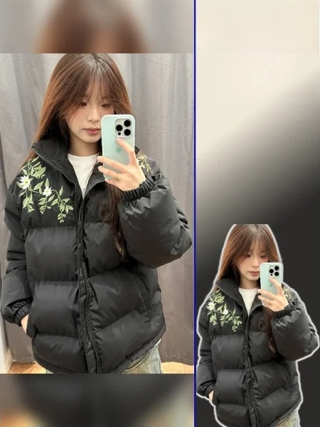 

plus Size Women's Cotton Jaet Floral Embroidery Bread Sle Stand Collar Winter Coat Casual Comfortable Loose Fit Zipper