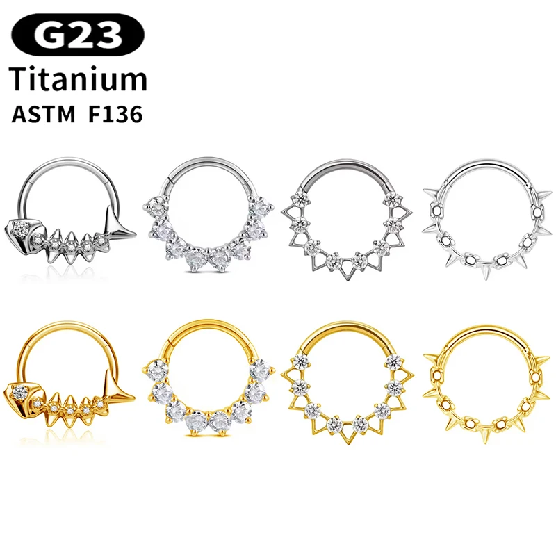 

1PC G23 Titanium Nose Rings Daith Earrings Zircon Goth Nose Septum Clicker Helix Conch Ear Cartilage Piercing Jewelry Wholesale