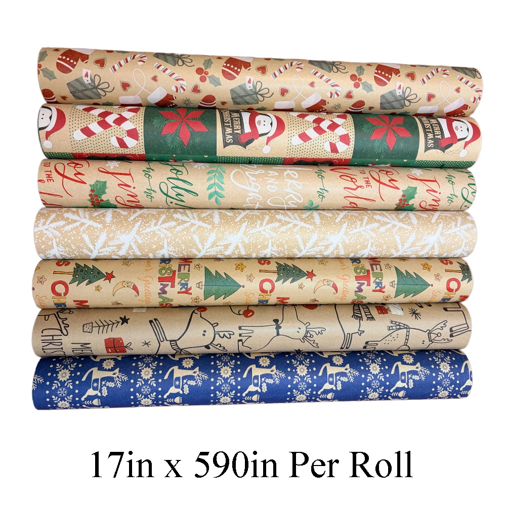 2 Rolls Christmas Wrapping Paper 17 In× 590in Per Roll Xmas Wrapping Paper Roll for Christmas Gift Box Birthday Party Decoration