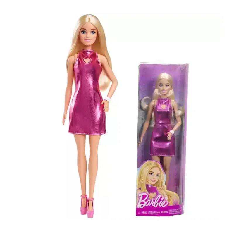 Genuine Barbie Doll Fashionistas Blond Hair Pink Dress Bracelet Silvery Necklace Toys for Girls Dolls Accessories Birthday Gift view 2