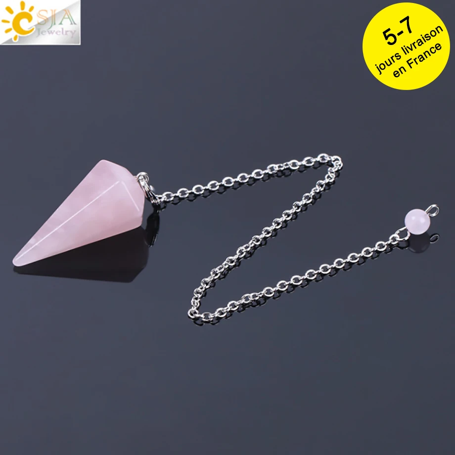CSJA Healing Crystal Slinger voor Waarzeggerij Wichelroedelopen Roze Kwarts Slingers Natuurlijke Edelsteen Reiki Kristallen Hanger Pendulos E112