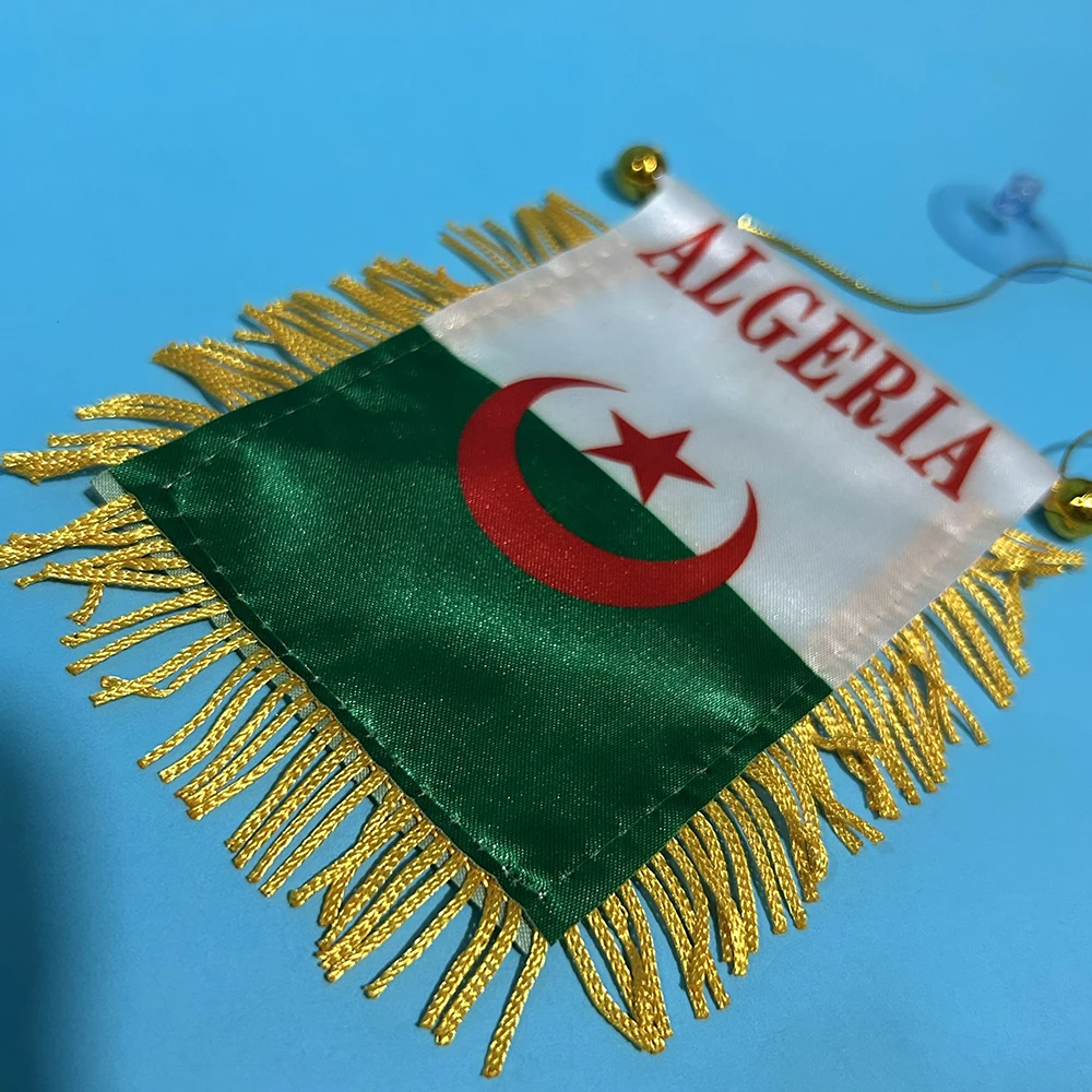 Algeria Car Window Flag 8*12cm Polyester Double Side Printed Algeria Hanging Flags Algeria Mini Flag for 2026 Football Cup