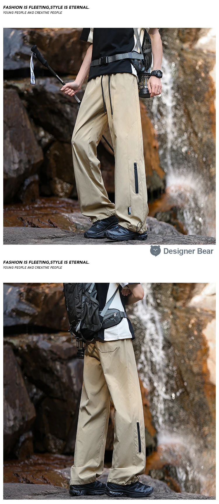Sommerliche, dünne Outdoor-Wanderhose für Herren, lässige Hose mit magischem Kordelzug, Reise-Cargohose, dekorative Taschen, Herrenhose – Detail 8
