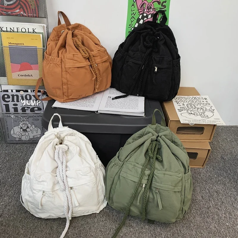 Canvas Solid Color 2024 New Product Backpack Soft Handle Air Cushion Belt Casual Backpack Softback Outer Frame College Style Bag