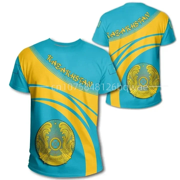 Kazakhstan Emblem 3d Print Short-sleeved T-shirt Summer Street Fashion New Men's Round Neck T-shirt Quick-drying Breathable