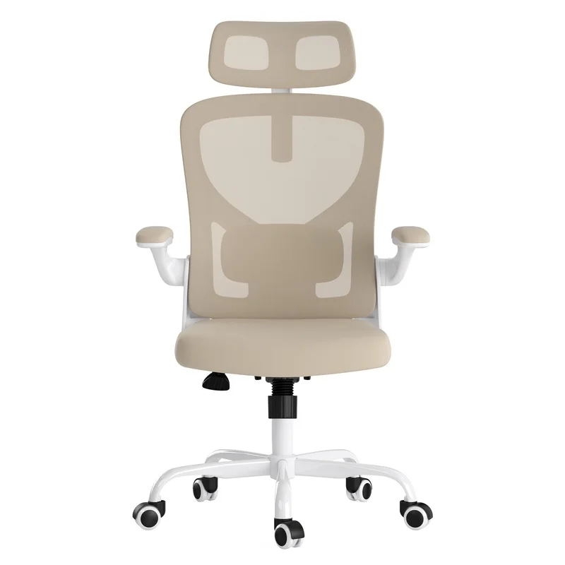

Ergonomic Office Chair with Headrest, High Back Adjustable Lumbar Support, Armrests, White and Khaki for Home Study Desk