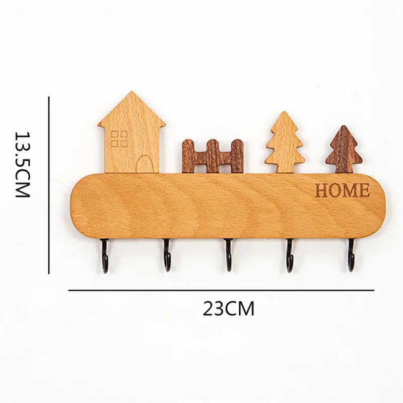 M11K-Wall Mount Key Hook Rack Solid Wood Non-Toxic Key Storage Holder Coat Rack Household Sundries
