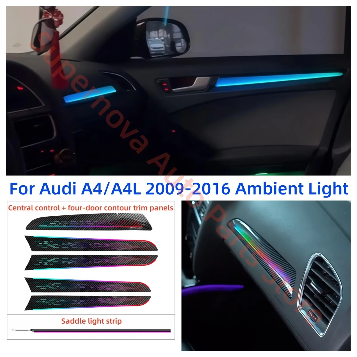 For Audi A4/A4L 2009-2016 LED Ambient light upgrade Auto parts Carbon fiber style Dynamic light and shadow style Saddle light