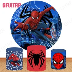 Disney Spiderman Circle Cover Backdrop Boy 1st Birthday Photo Backdrop Superhero Theme Round Cylinder Cover Decorations Prop