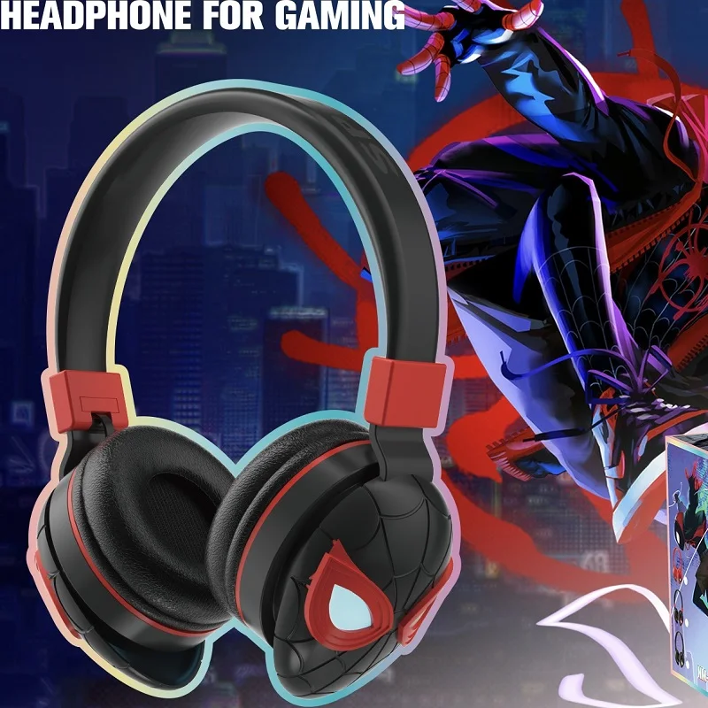 Disney Marvel LED Light Foldable Bluetooth Headphones Spider-man Wireless Earphone Surround Sound Laptop Headset with Mic NM-27