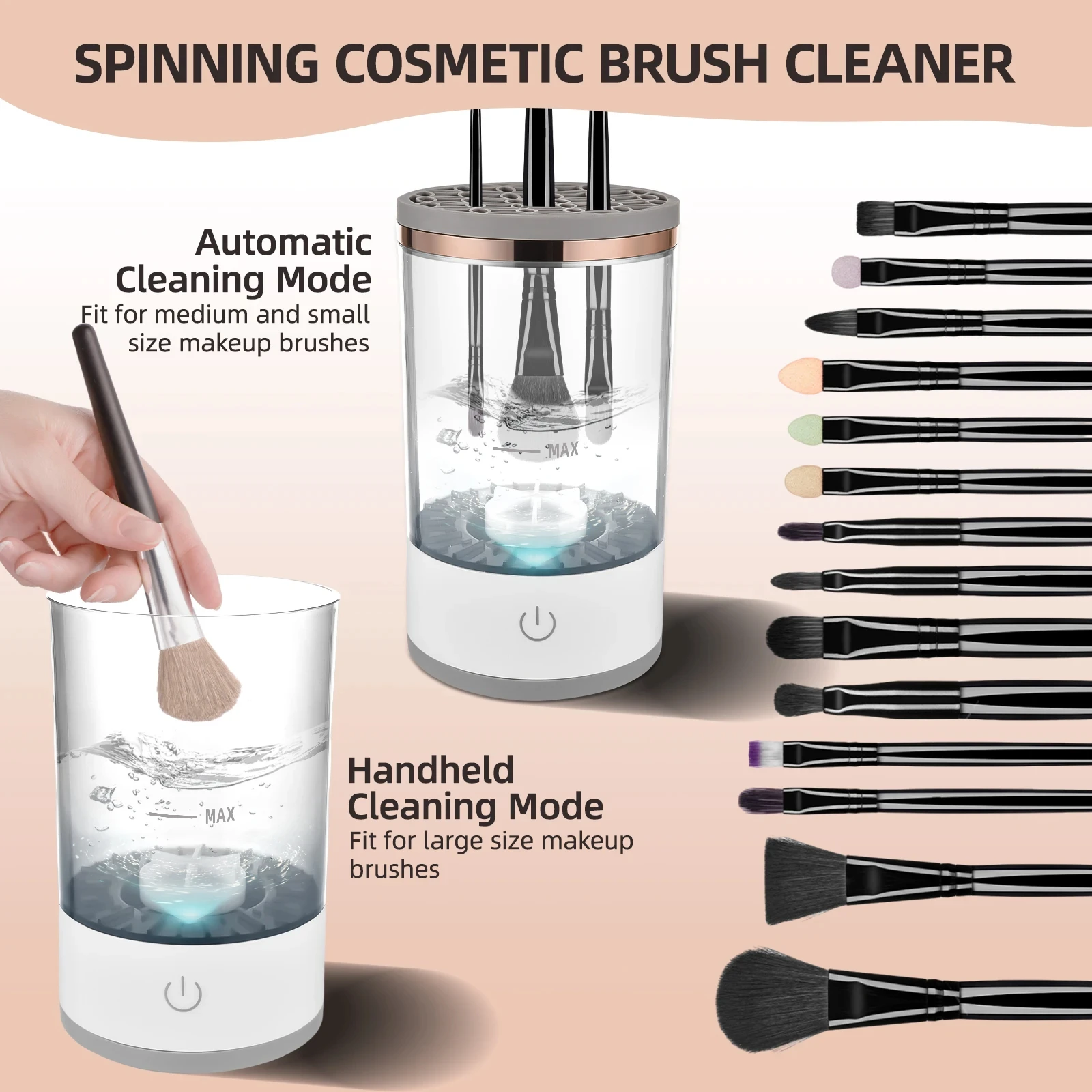 USB All Size Beauty Cosmetic Brush Makeup Brush Cleaner Automatic Spinning Electric with Brush Clean Mat Fit Gift for Female