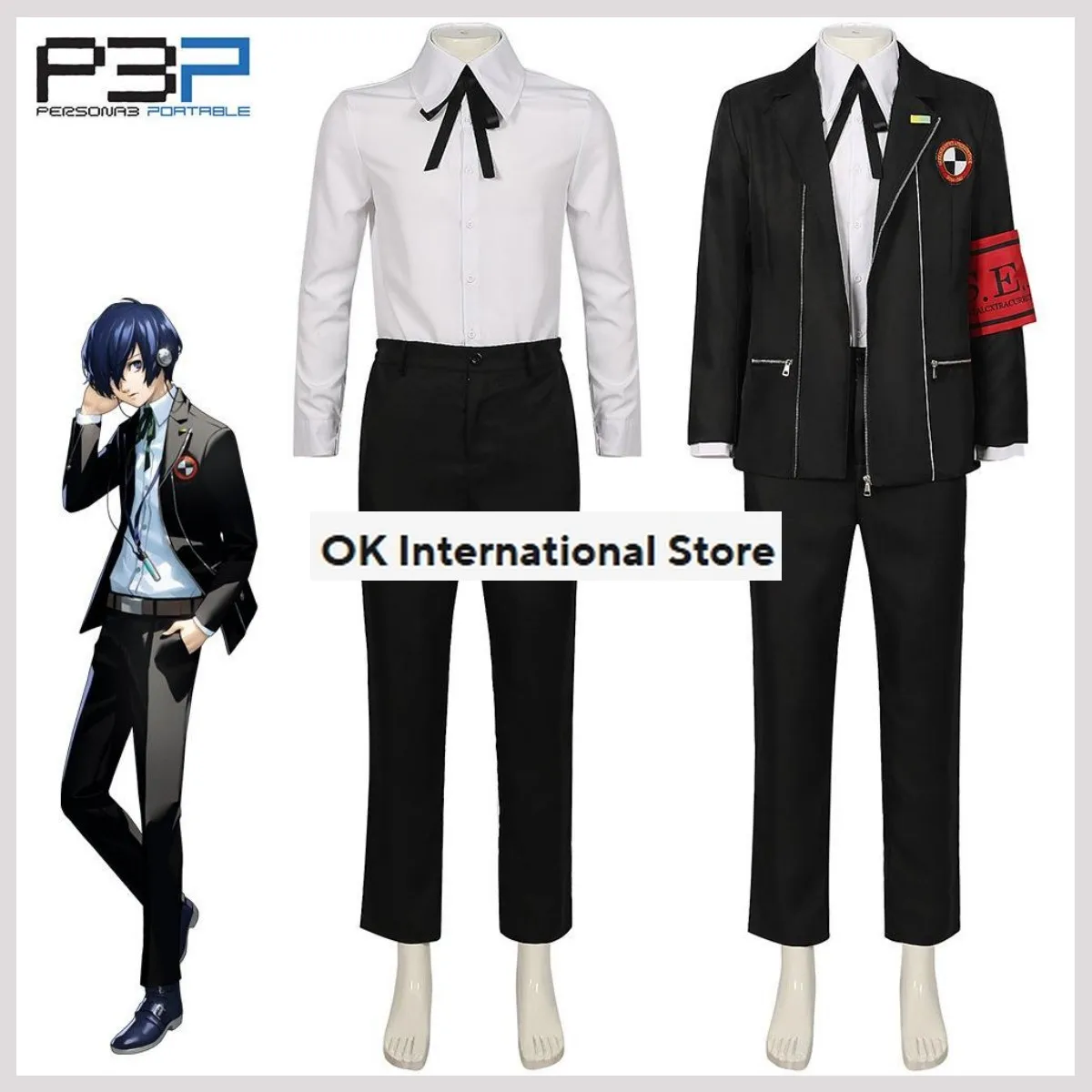 Anime Game Persona3 P3 Yuuki Makoto Cosplay Costume Wig Japanese High School Uniform Coat Man Halloween Carnival Suit