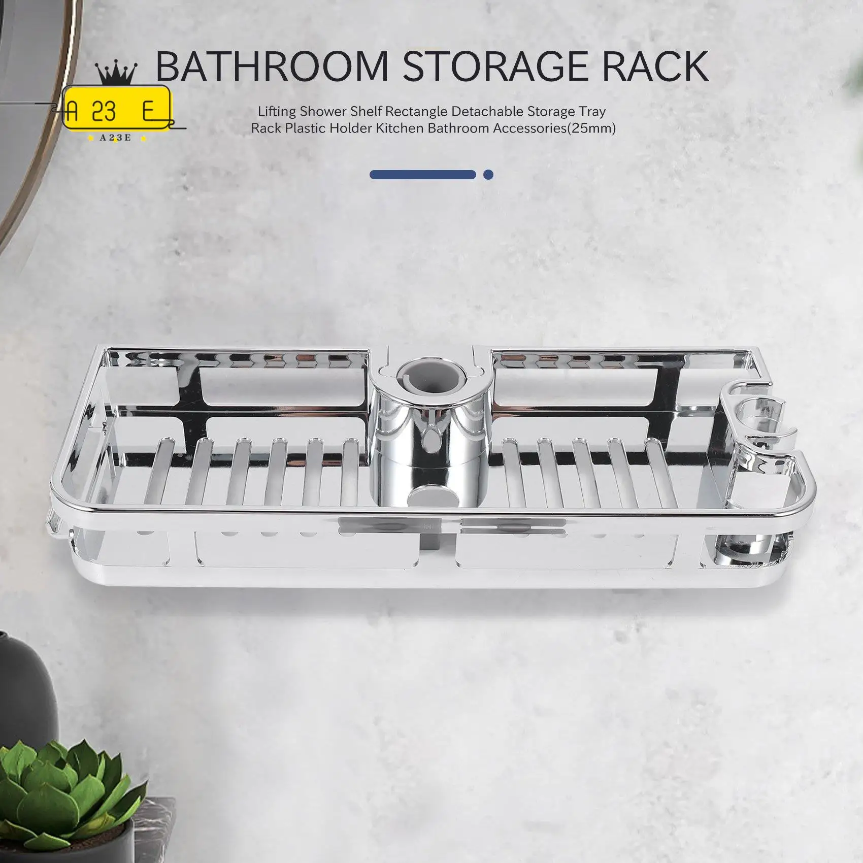

A23E-Lifting Shower Shelf Rectangle Detachable Storage Tray Rack Plastic Holder Kitchen Bathroom Accessories