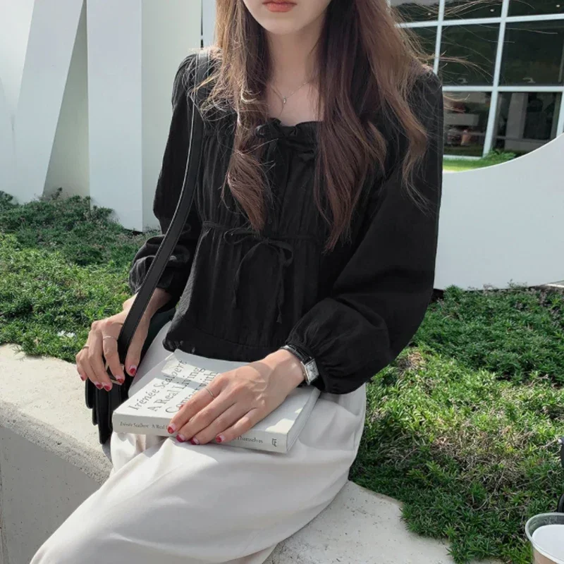 2024 New Fashion Loose Casual Solid Color Women Tops Long Sleeve Elegant Office Ladies Colthing Pullover Spring Blouse 11700