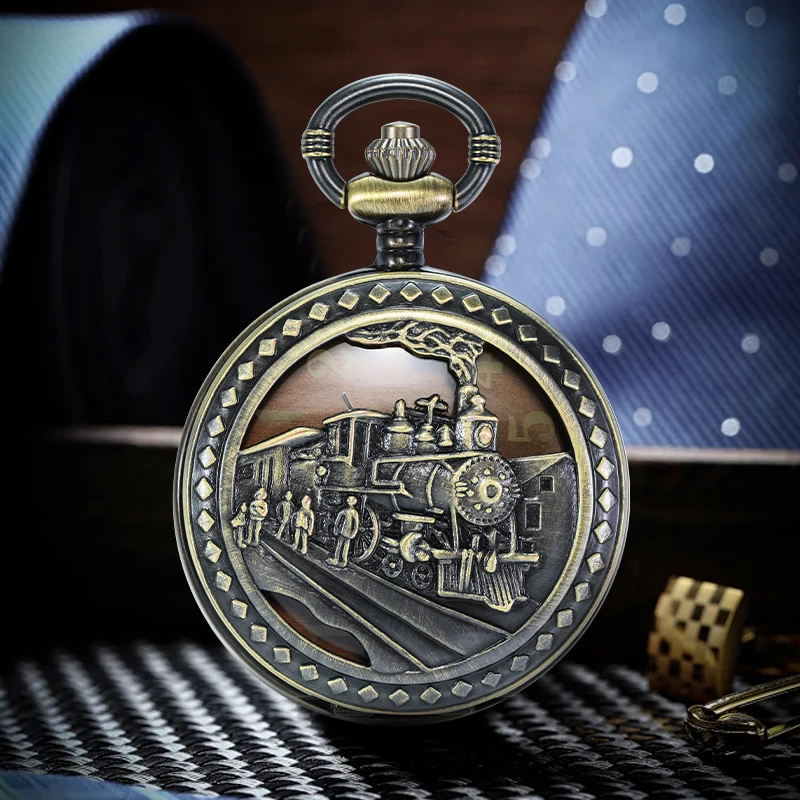1pc A vintage-style quartz pocket watch with a train motif with a thickened link This pocket watch is perfect for wearing a holi