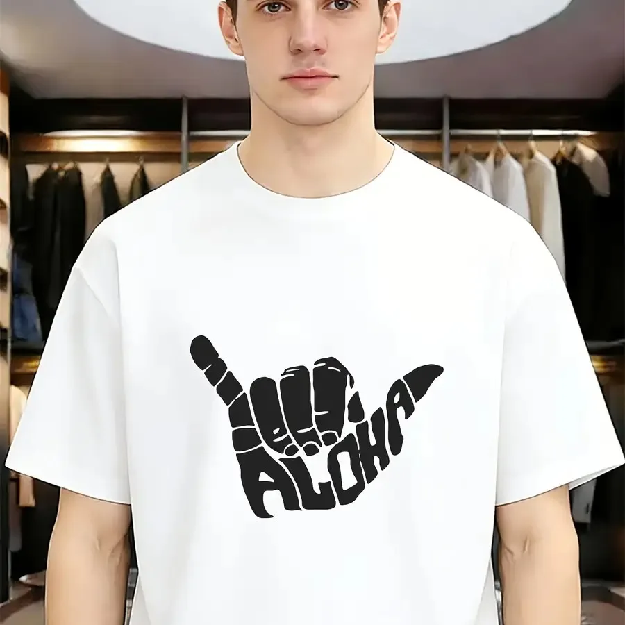 Camiseta de Manga Corta con Estampado de Gestos Aloha, Estilo Vacacional Relajado, Ideal para Fiestas en la Playa y Uso Diario