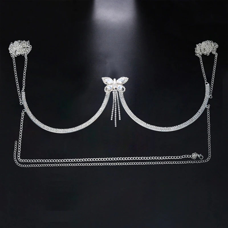 Stonefans الزركون فراشة شرابة الثدي سلسلة المرأة الاكسسوارات الصدرية قمة الموضة الجديدة على شكل حرف U مثير لامعة حجر الراين الجسم سلسلة