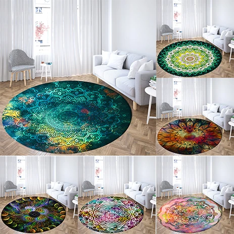Family Living Room Bedroom Bathroom Floor MATS Printed decorative carpet Psychedelic Mandala round Sofa Home decor