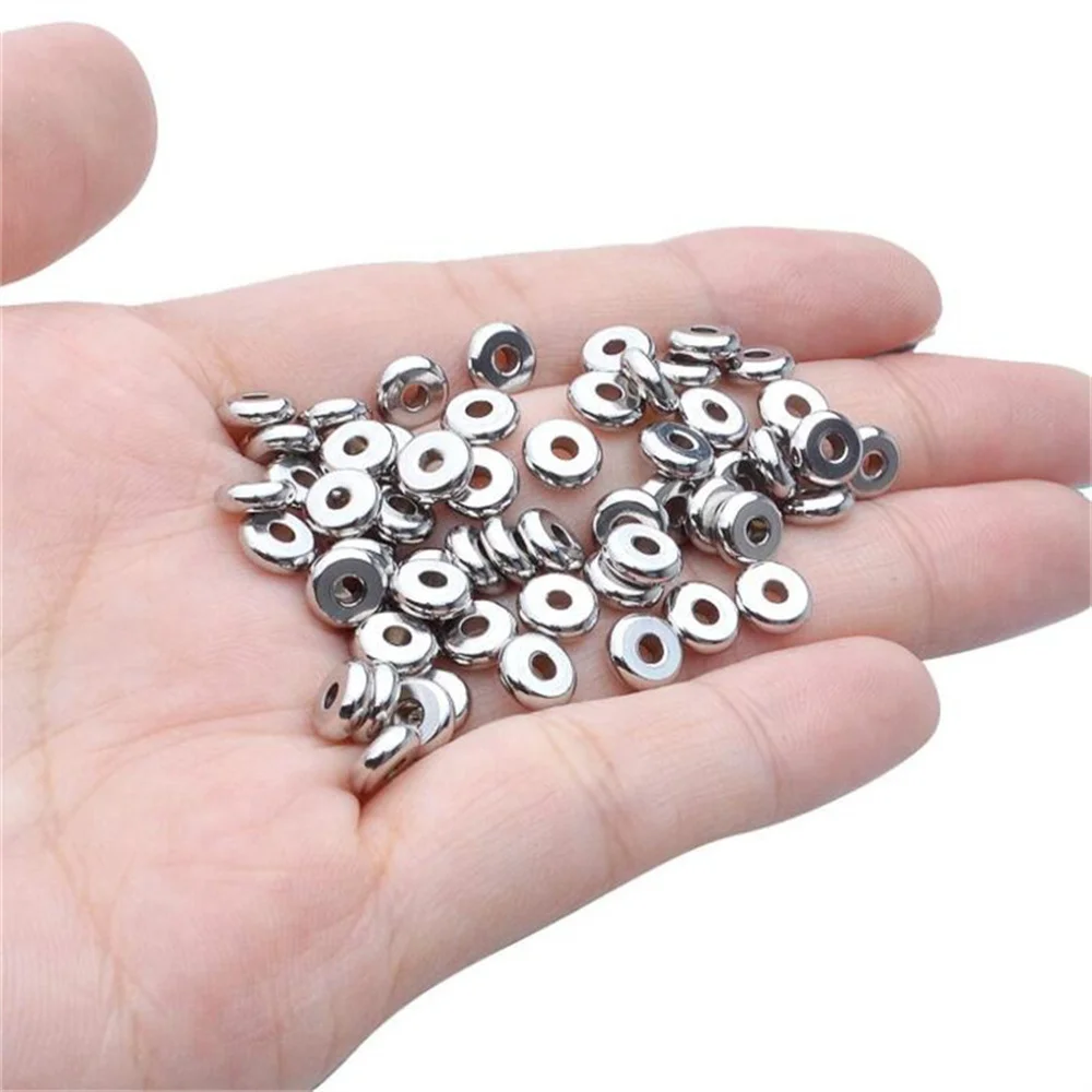 50pcs 4/5/6/8/10mm Stainless Steel Spacer Loose Bead for DIY Charm Bracelet Necklace Jewelry Make Handmade Accessories Supplies