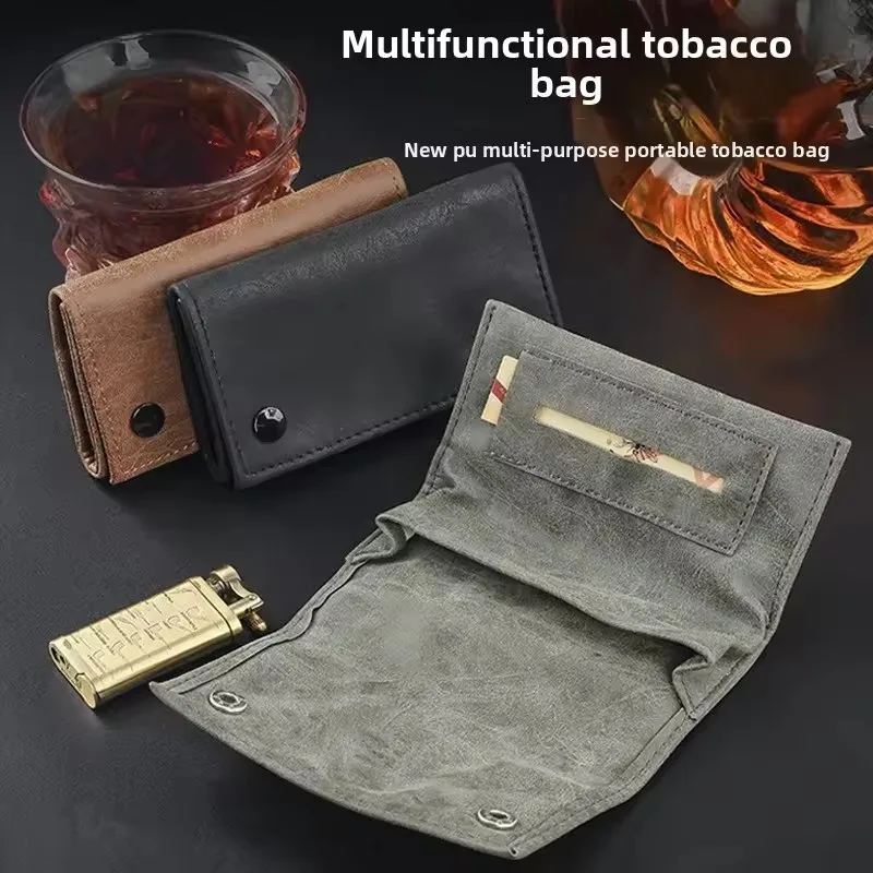 All-in-One Smoking Accessories Organizer: PU Leather Multifunctional Tobacco Pouch with Paper Holder & Storage Bag