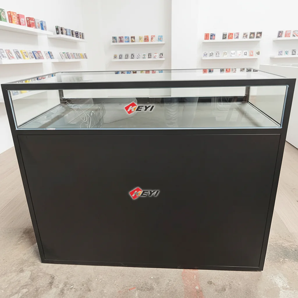 120cm Retail Store Metal Glass Display Cabinet Cashier Counter Table with LED Lighting for TCG Store Game Cards Shop