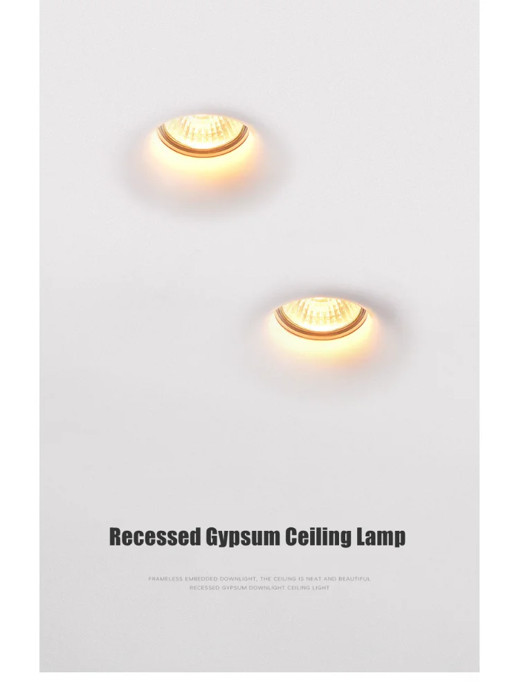 Wpuszczana lampa sufitowa z gipsu, oprawa typu downlight GU10 LED, antyodblaskowa, bezramkowa, reflektor do salonu, sypialni, przedpokoju, oświetlenie domowe. — Zdjęcie 2 z 2