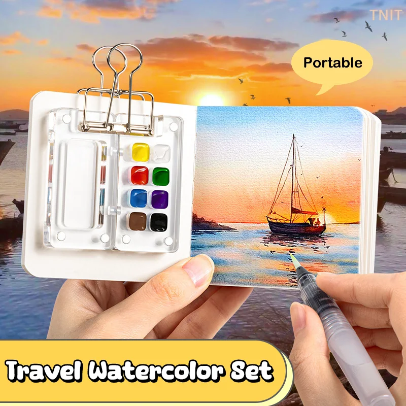 [J] Travel Watercolour Paint Palette Set Mini Pocket Artist Watercolor Paint Palette Travel Sets For Painters Artists Students