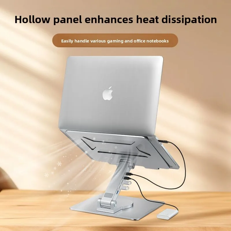 360 Degree Rotating Laptop Stand with USB 3.0 Hub, Three Axis Height Angle Control plus Foldable 4 in 1 Docking Expansion 5