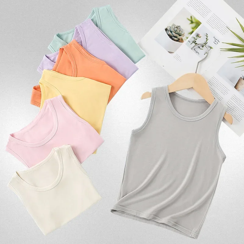 

Children's Summer Pure Cotton Neutral Camisole Round Neck Belly Protection Vest Lightweight and Breathable Baby Base Shirt Kids