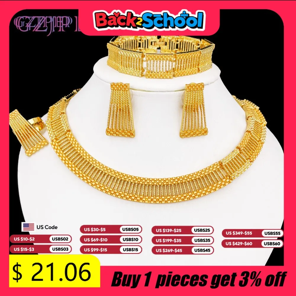 

GZJPEI Gold Plated Jewelry Set For Women Dubai African Itatian Necklace Bracelet Earring Ring 2025 New Bueqant Jewelry Gifts