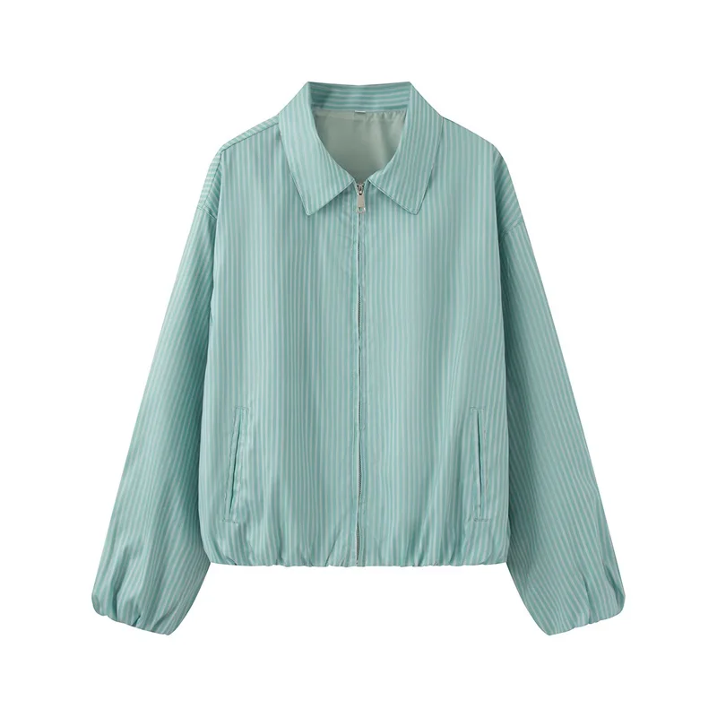 Guobioziy 2026 Women's Jacket Fall New Arrival Striped Long-Sleeve Simple Loose Jacket Parka Casual Fashion Unique