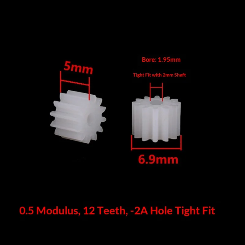 122A 100pcs 0.5 Module Plastic Small Gear, 12 Teeth, 2mm Interference Fit Bore, 122A Spur Gear Toy Model Aircraft Parts Gears