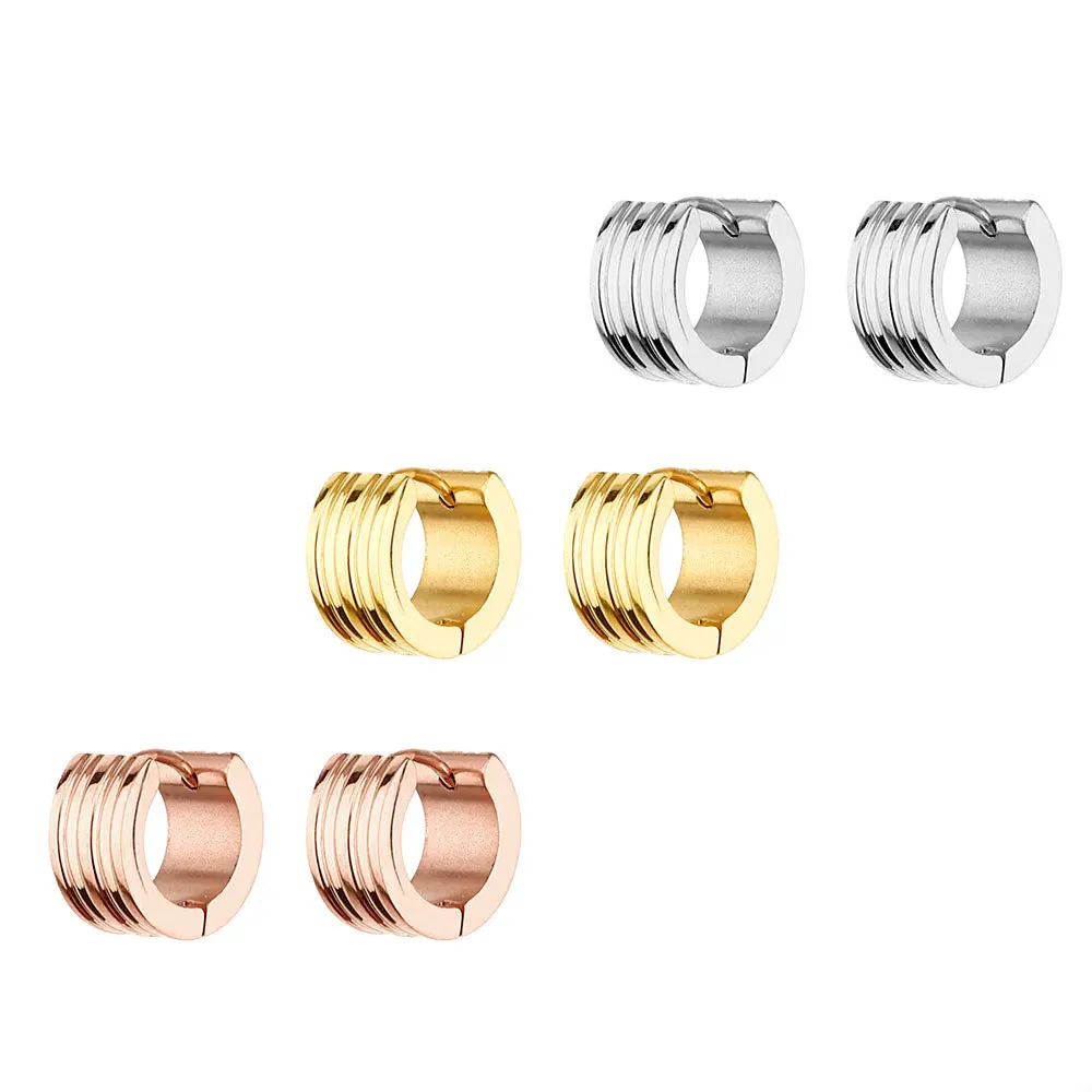 Fashion Rose Gold Silver Color Gold Striped Titanium Steel Round Charm Men Women's Gewelry Buckle Small Earring Jewelry