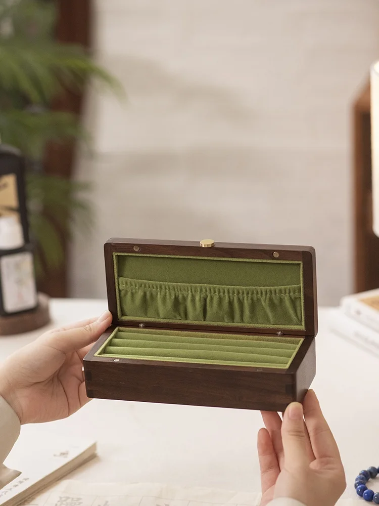 抗酸化性ブラックウォールナット木製イヤリングジュエリーボックス、リングやネックレス用のスポンジコンパートメント付き、高級感