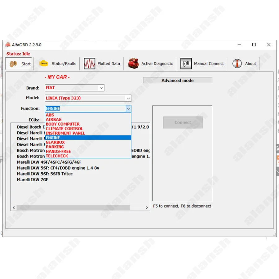 2023 AlfaOBD V2.3.2 Work with Mini327 Adapter for Fiat / Alfa Romeo / Lancia