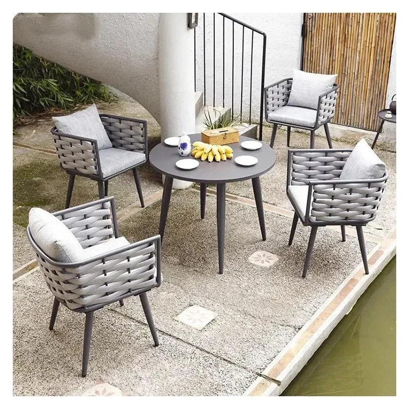 attan table and chair combination, leisure pull rope removable throw pillow villa outdoor rattan table and chair combination